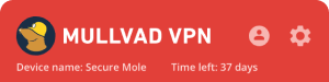 Red top bar, indicating the Mullvad VPN app as disconnected.