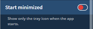 Start minimized setting disabled.