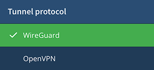 Tunnel protocol setting listing the different options.